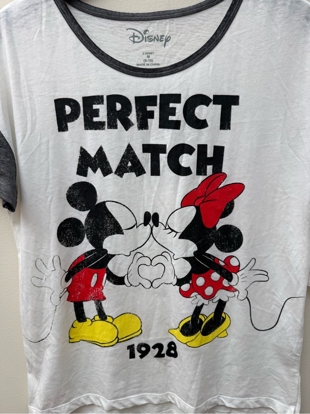 Disney White Tee with Gray Sleeves and Mickey & Minnie Graphic - Picture 2 of 5